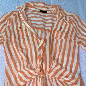 Salmon Striped Tie in the Front Button Down